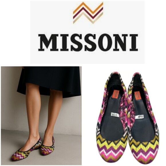 Missoni For Target Womens Ballet Flats Size 9.5M Multicolor Chevron Fabric - Picture 1 of 8